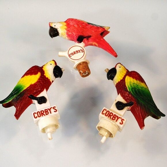 Vintage 1950s Corbys Whiskey 3 Parrot Pourers NOT WORKING Original Box w Manual - Picture 6 of 8